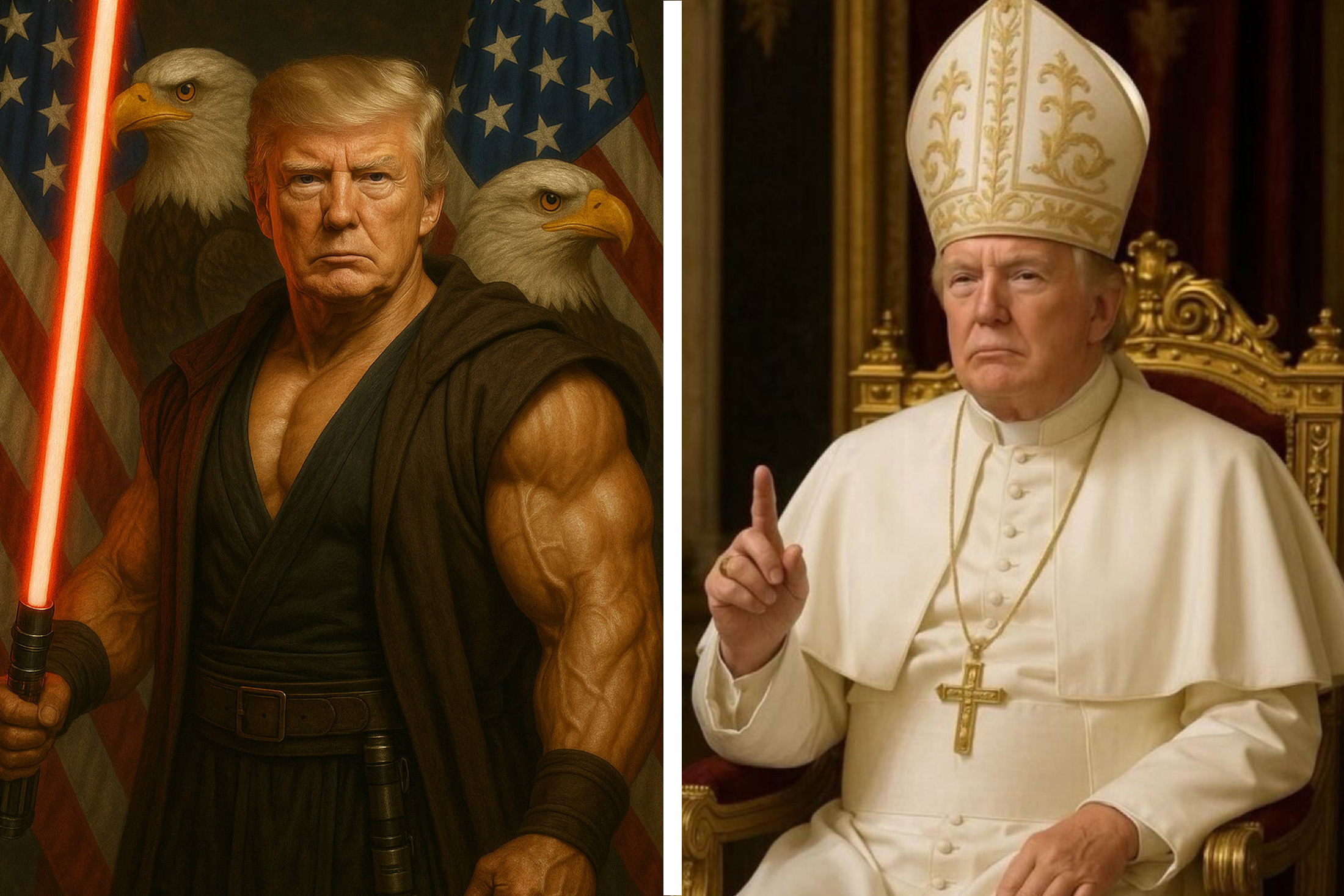 Hình ảnh do AI tạo ra về Tổng thống Donald Trump miêu tả ông là một Jedi và giáo hoàng.