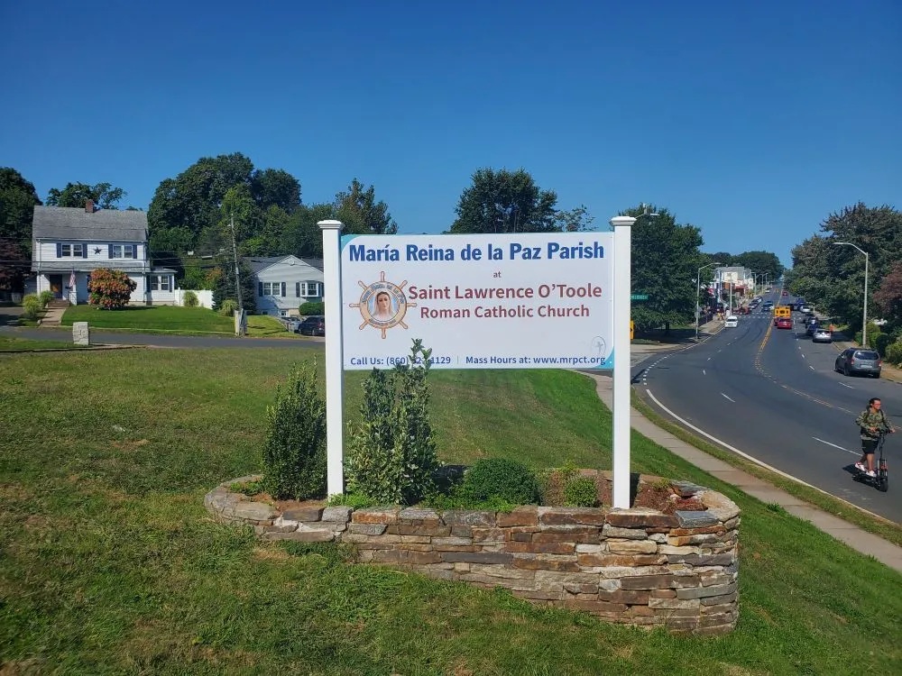 Maria Reina De La Paz Parish Post and Panel Sign Done By Paragon Signs Graphics
