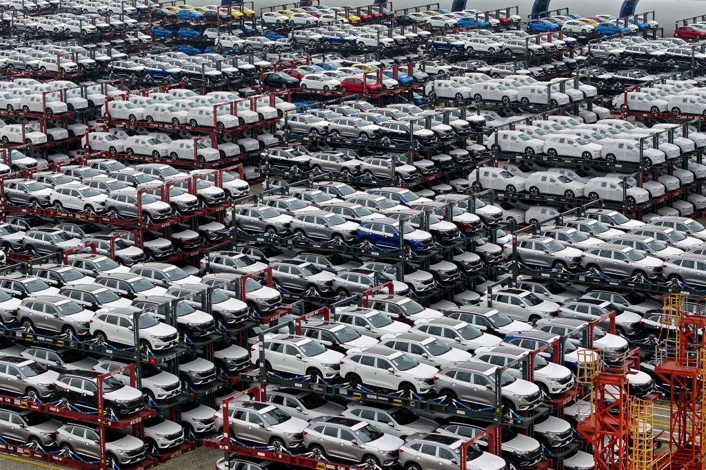 Electric cars stacked for export