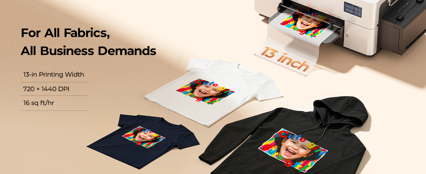 HTVRONT D2 DTF printer with 13-inch print width and high-resolution output for reliable production use.