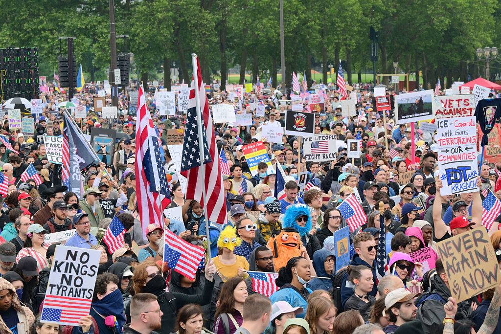 People Protest In Philadelphia As Part Of The No Kings Rallies
